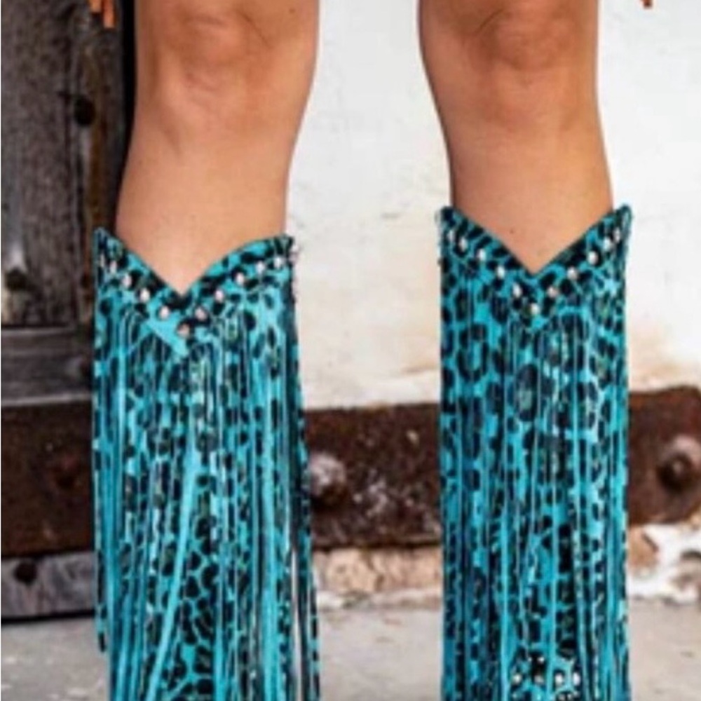 L&B Turquoise Leopard Heeled Boots. New never worn - Picture 2 of 2